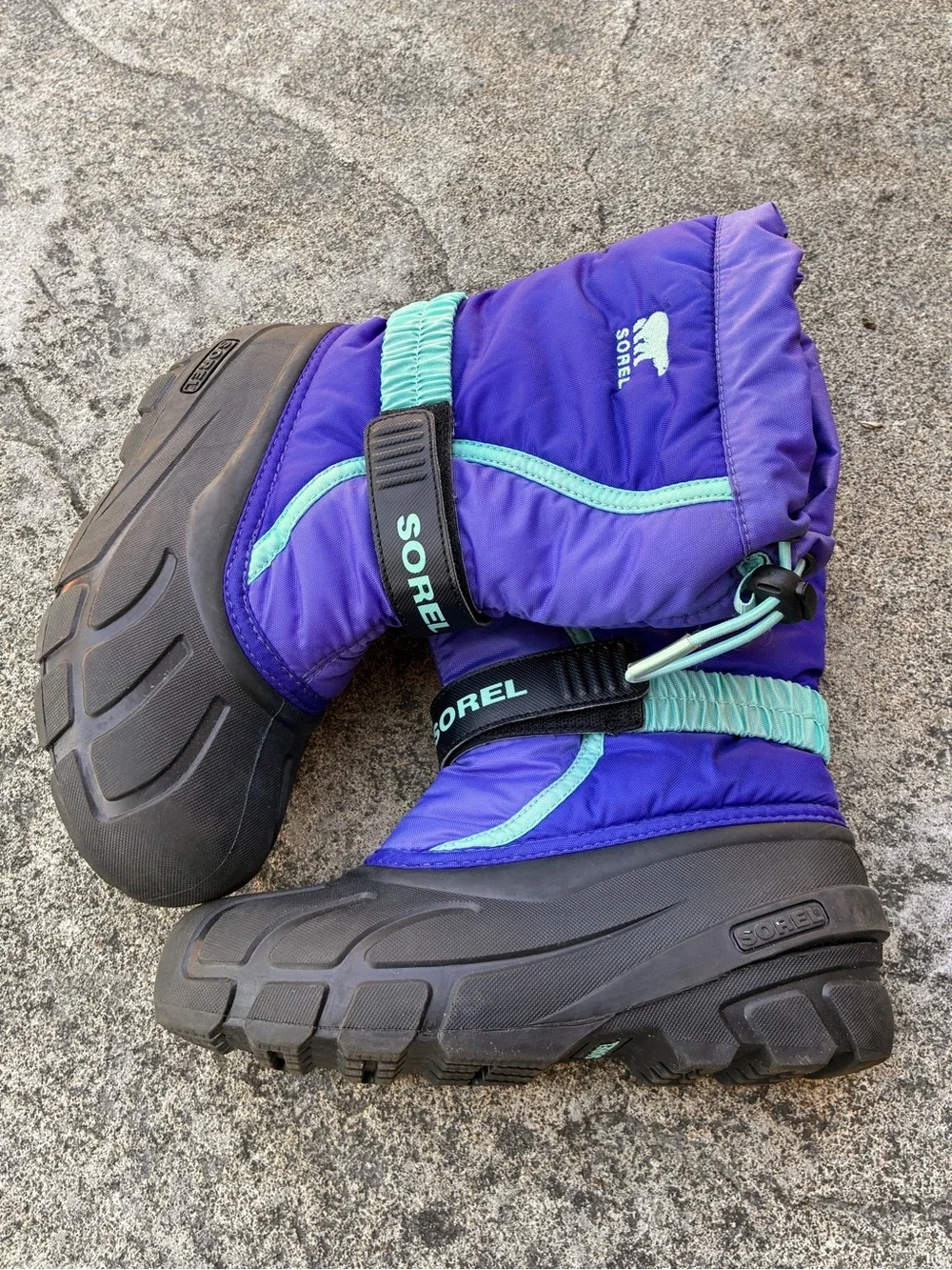 Sorel Flurry Kids Winter Snow Boots in Purple and Teal - Size US Youth 2
